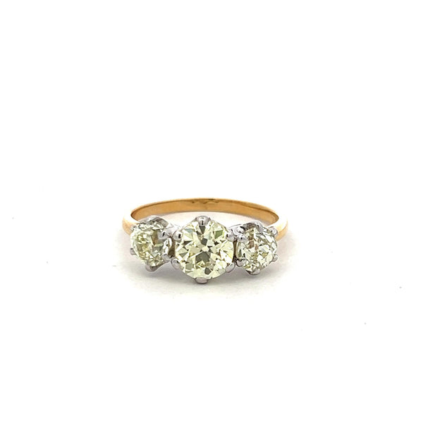 2.56ct Old European Cut Diamond Three-Stone Ring in 18K Two-Tone Gold & Platinum