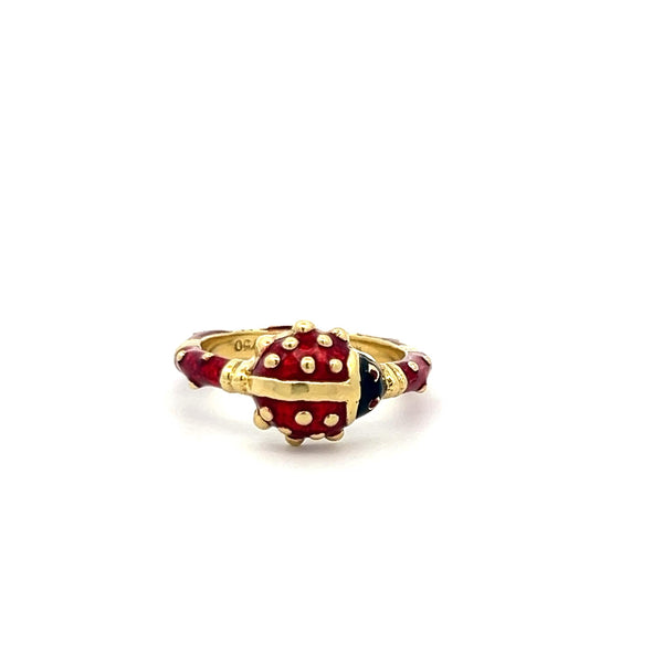 Hidalgo 18K Yellow Gold Enamel Ladybug Cocktail Ring with Signature Detailing
