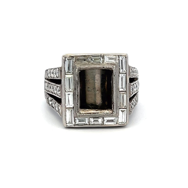 2.70ct Round Brilliant & Emerald Cut Diamond Platinum Semi-Mount Ring (H VS)