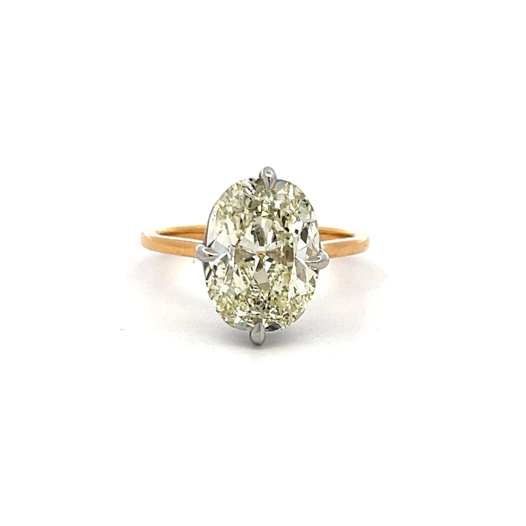 Two Tone Gold/Plat Engagement Ring with 4.68 Carat Old Miner Cut Diamond GIA