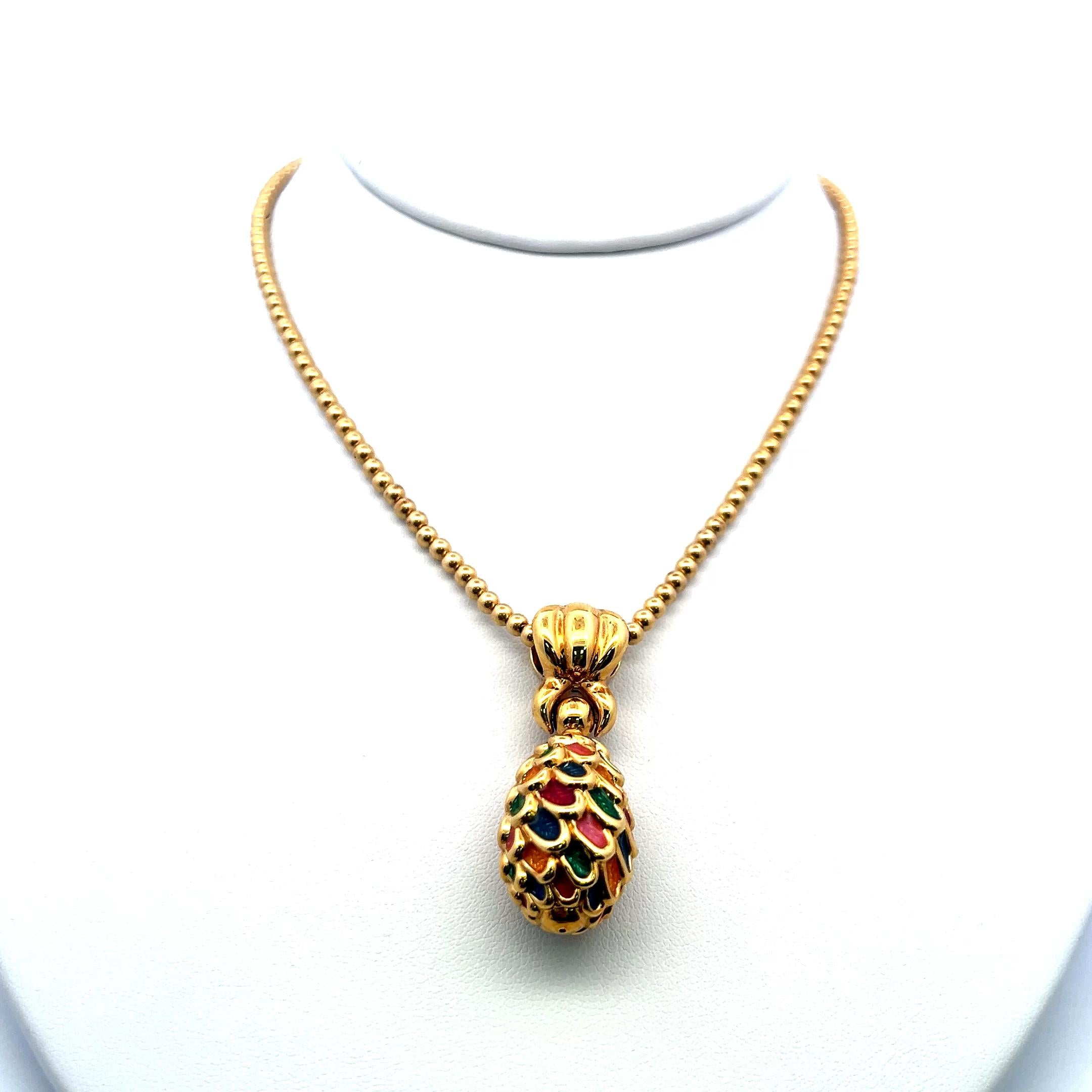 Vintage 18K Yellow Gold Enamel Pendant Necklace – 12.50g, 18 Inches
