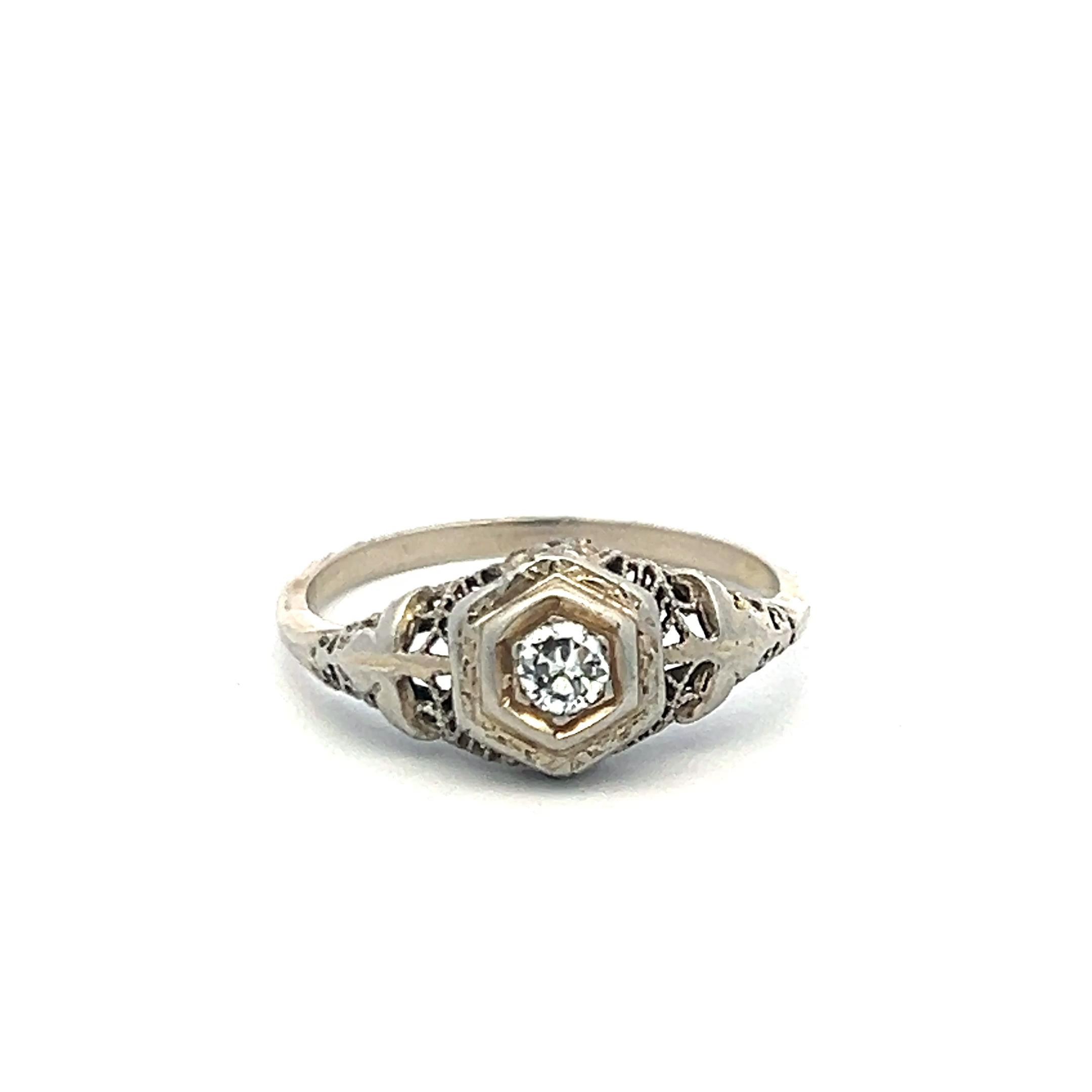 0.15ct Old European Cut Diamond White Gold Art Deco Ring (F VS)