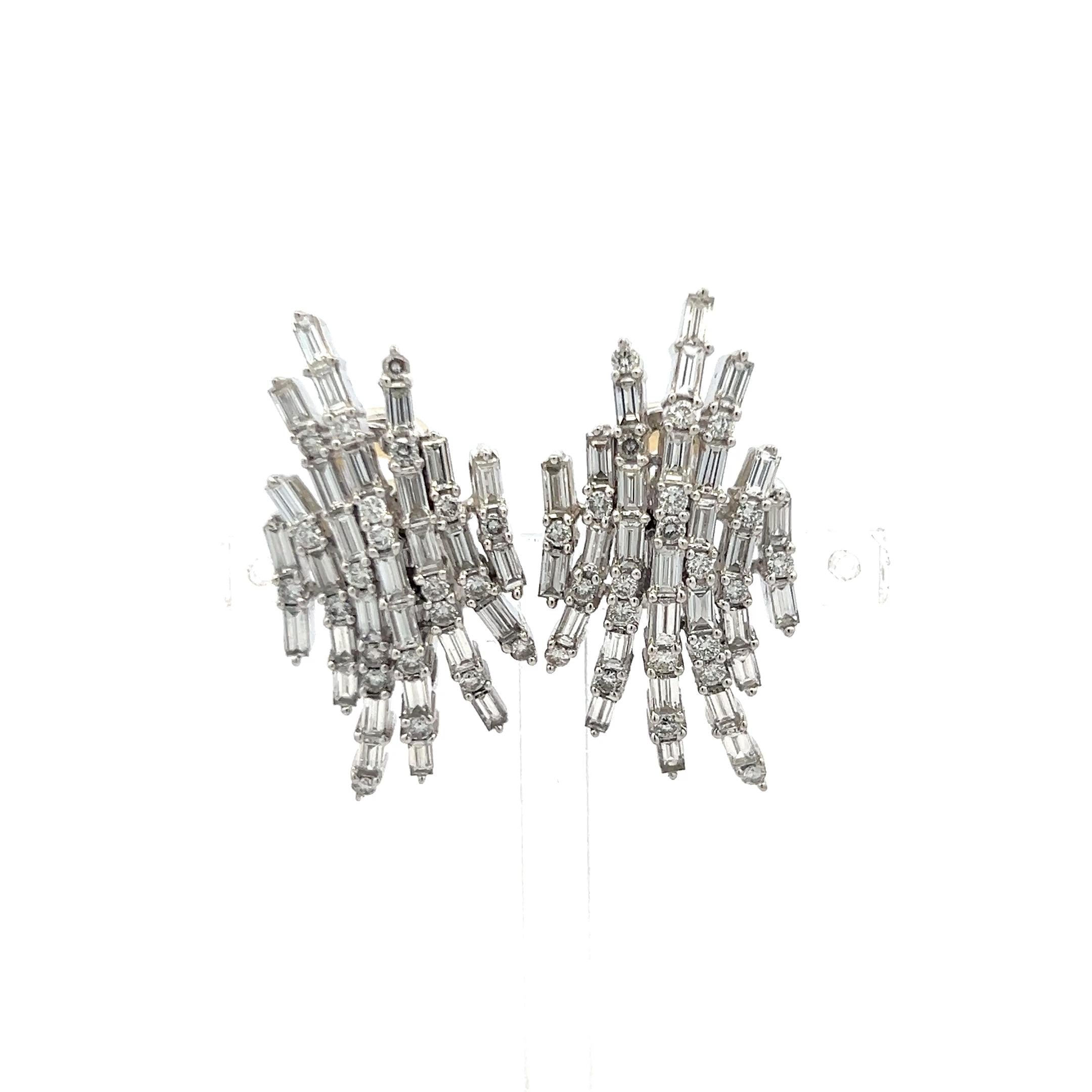 Vintage 18K White Gold Clip-On Earrings with 4.5 Carat Mix Cut G-VS Diamonds