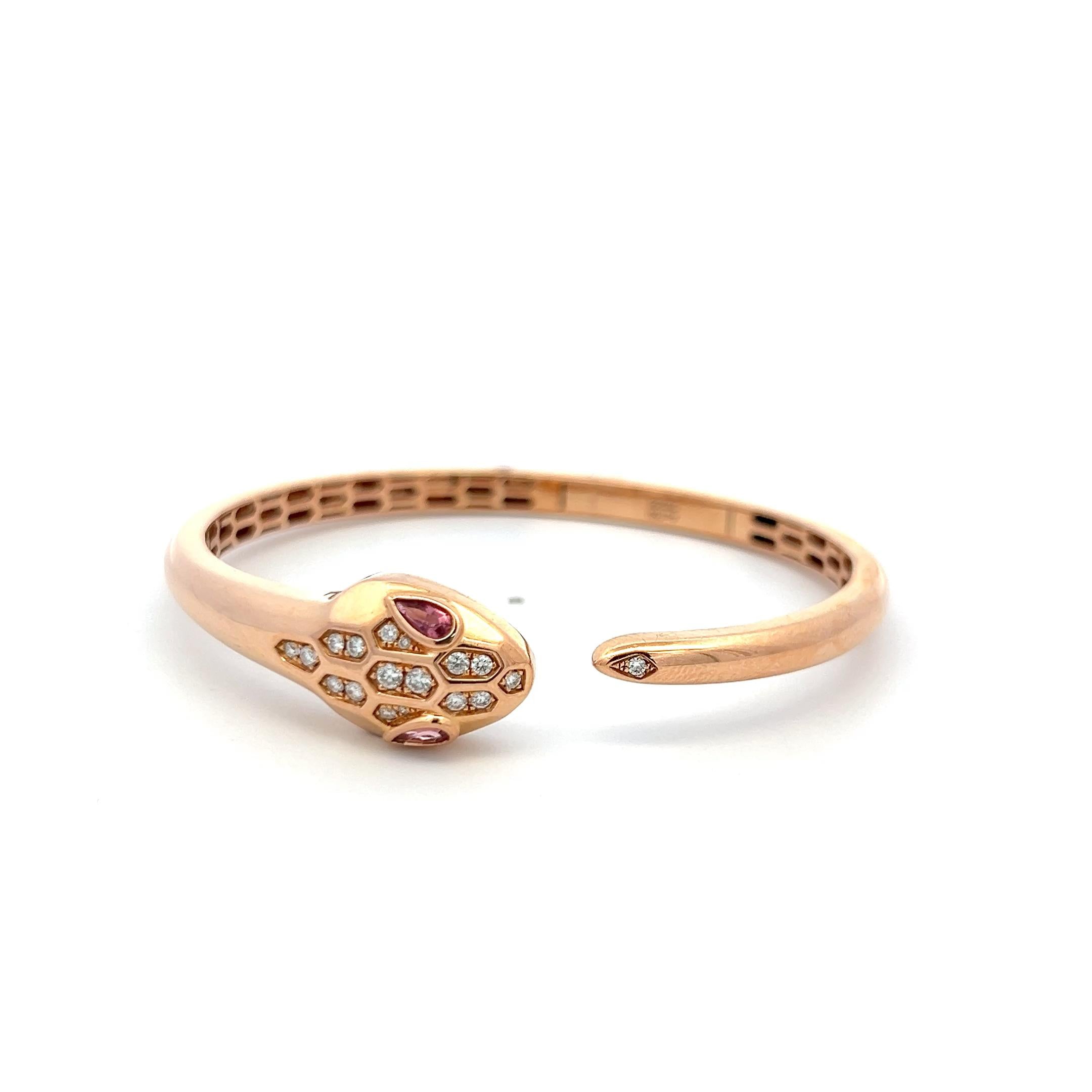 18K Rose Gold Bangle Bracelet with 0.25 Carat Diamonds and 0.32 Carat Tourmaline