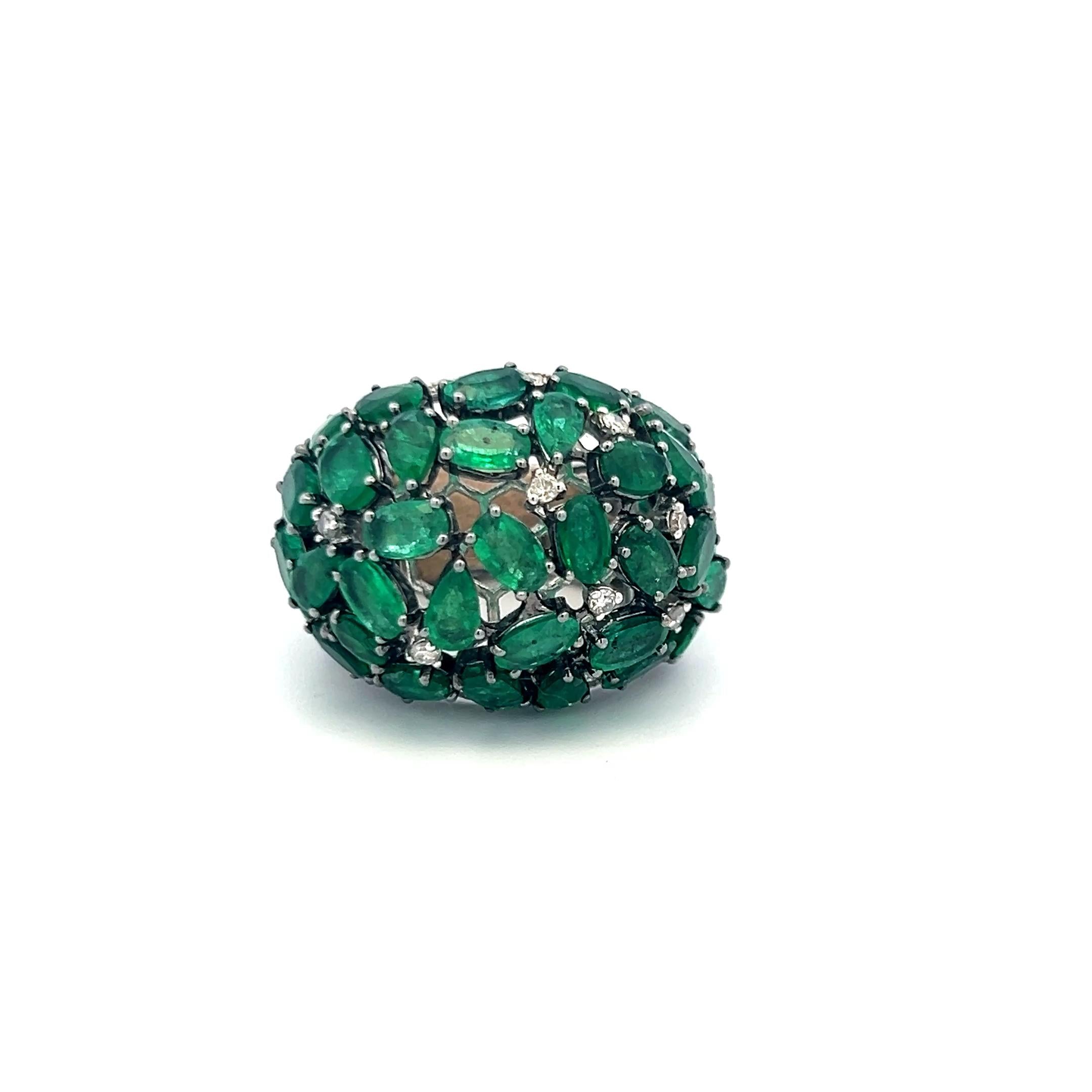 9.61ct Emerald & 0.94ct Round Brilliant Diamond Cocktail Ring in 18K White Gold