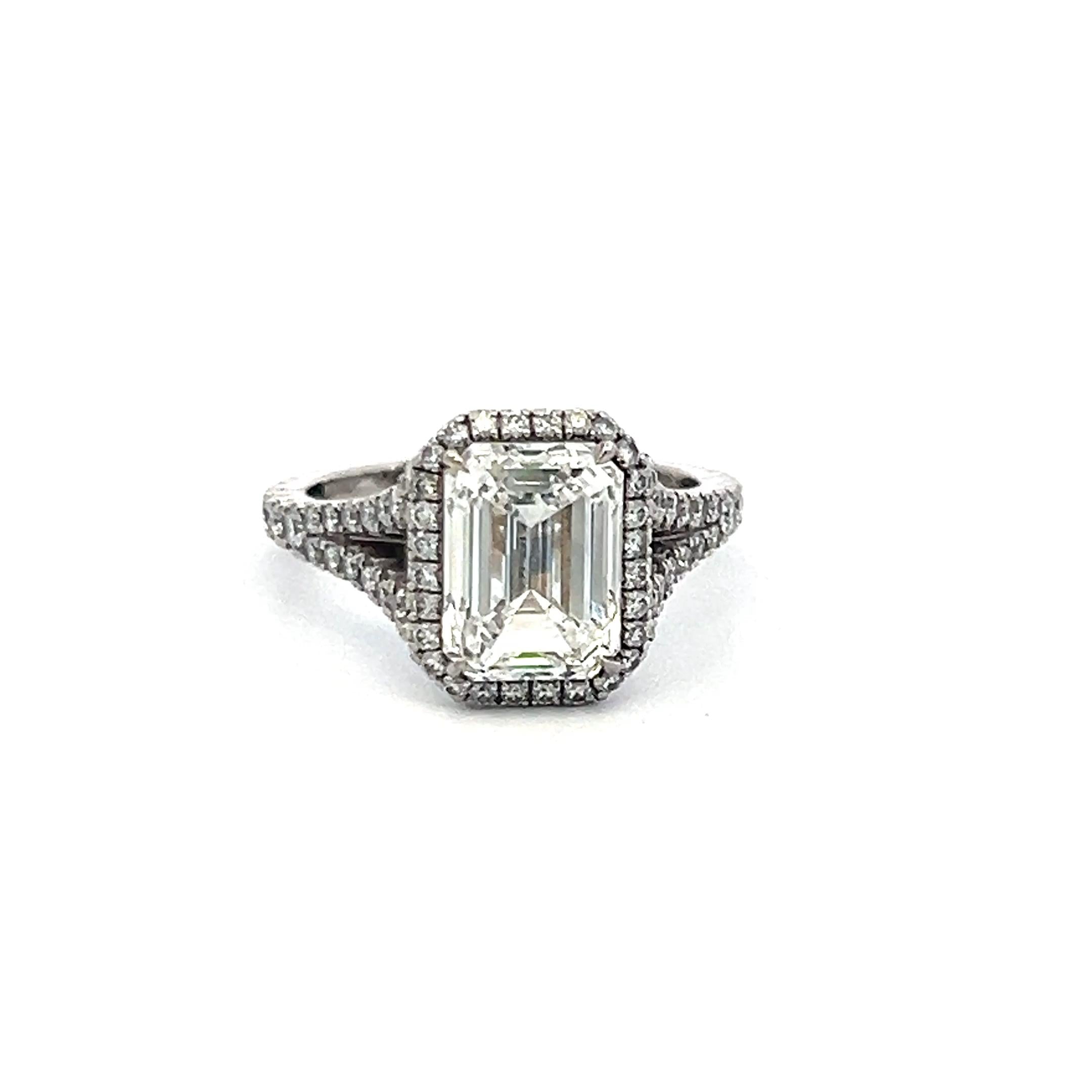 Kwiat Platinum Engagement Ring 3.14ct Emerald Cut & Round Diamonds G VS2 GIA