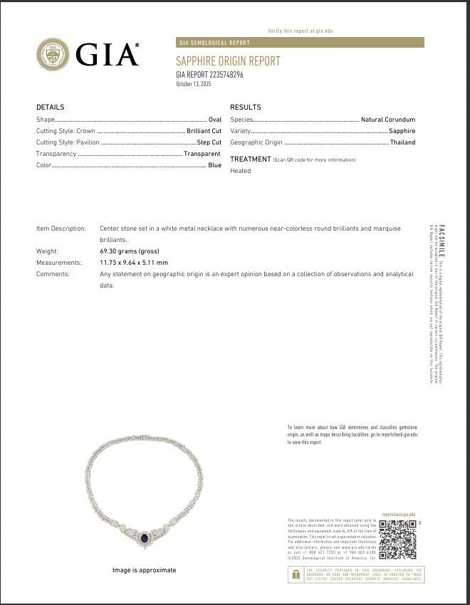 5.00ct Sapphire 34.00ct Diamond 18K White Gold Riviera Necklace