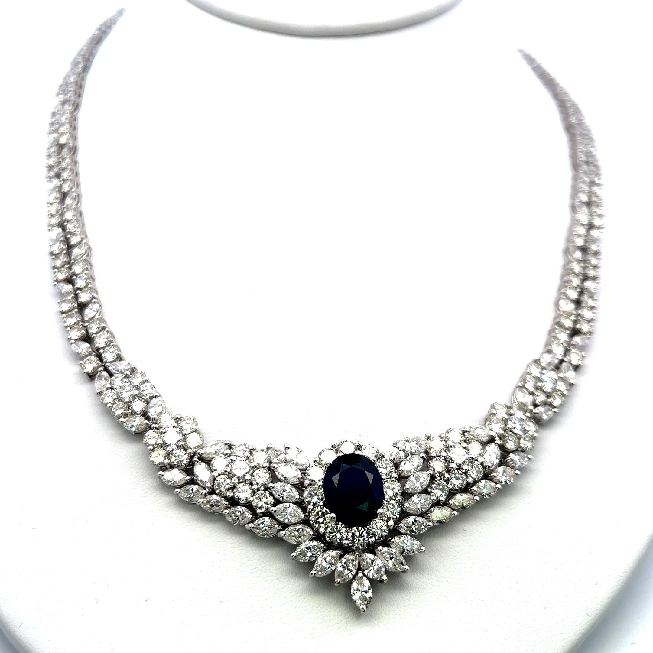 5.00ct Sapphire 34.00ct Diamond 18K White Gold Riviera Necklace