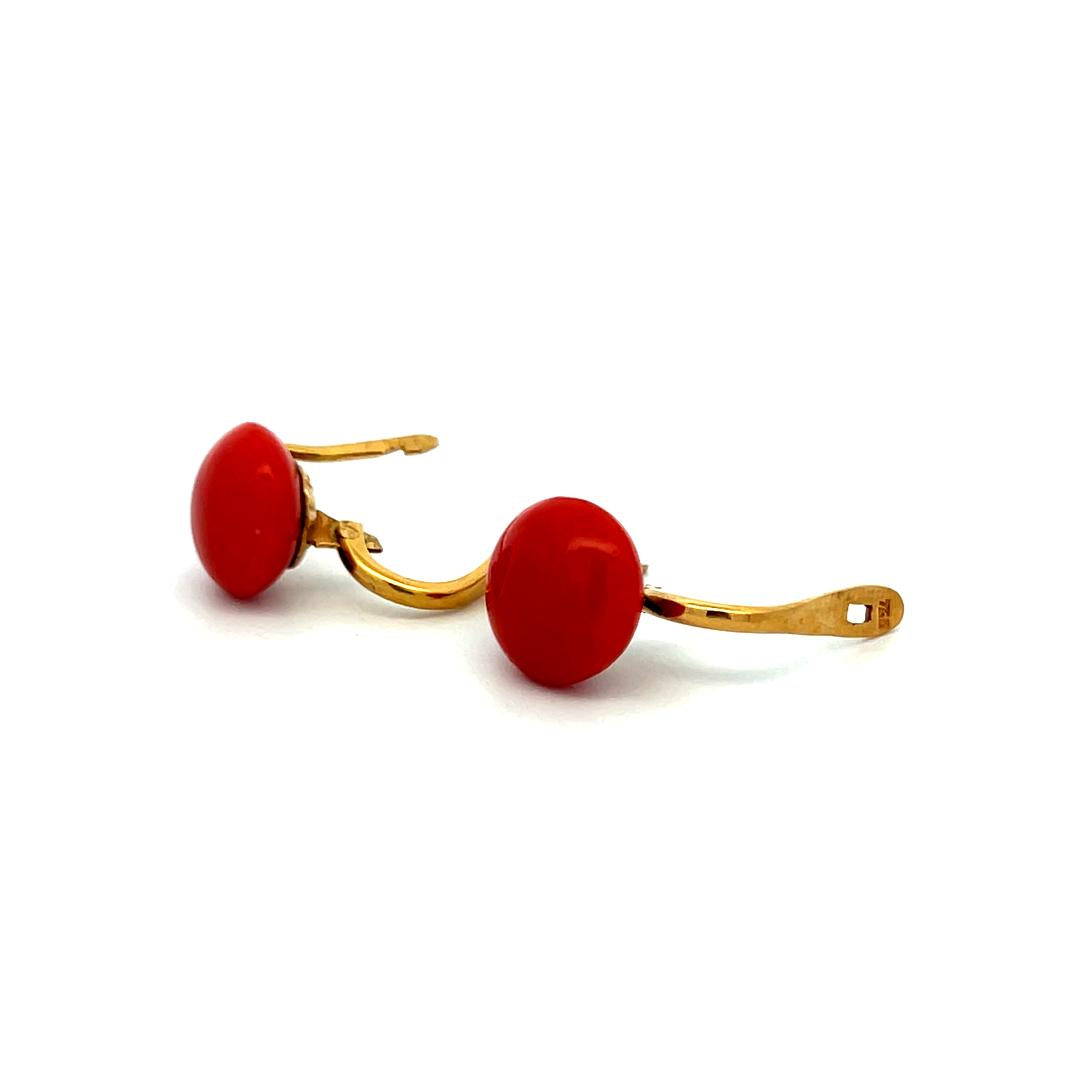 Estate 18K Yellow Gold Leverback Earrings with 10.5-10.8 MM Coral Gemstone