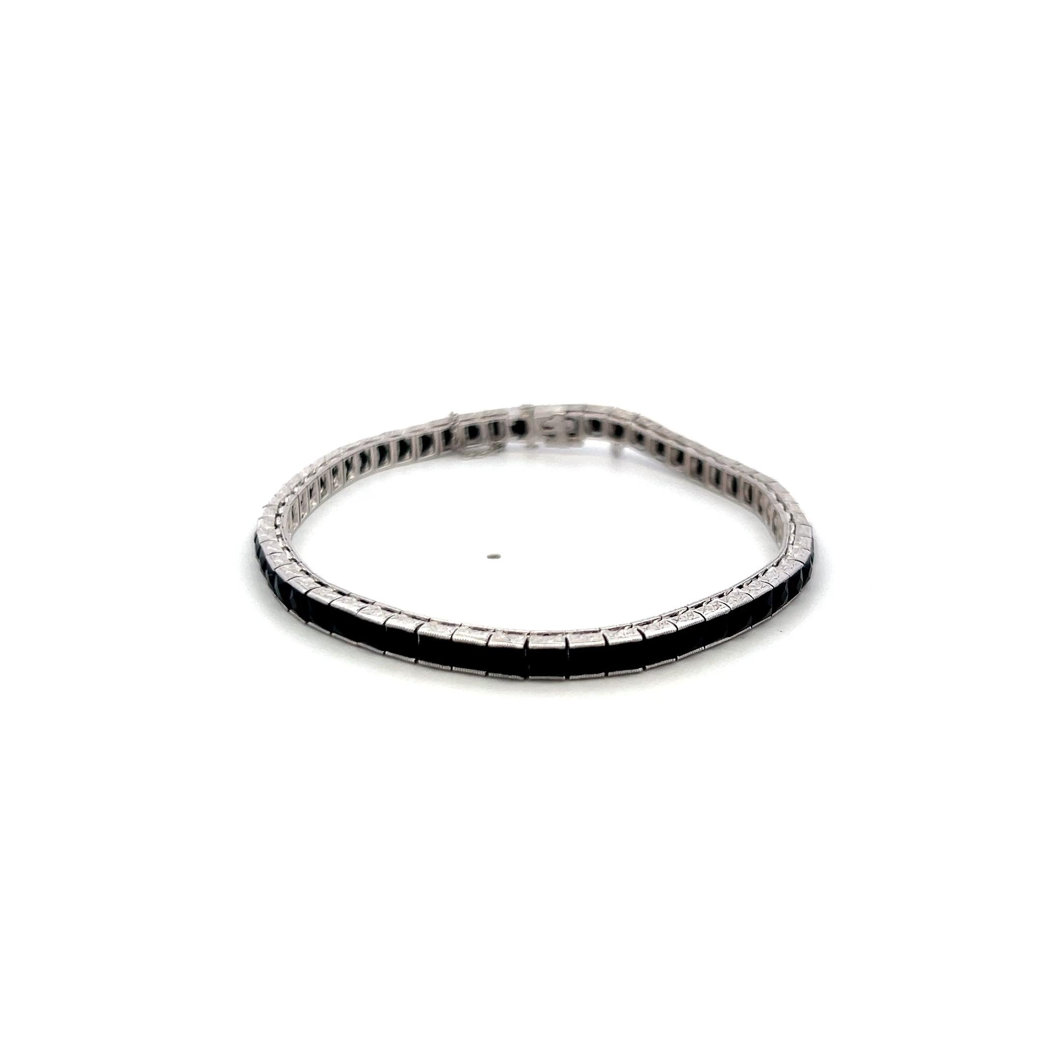 Vintage White Platinum Tennis Bracelet with 2.00x3.1 MM Onyx Stones