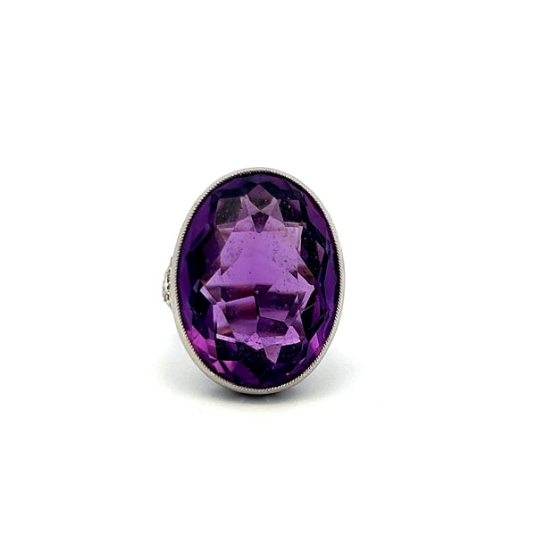Amethyst & Diamond Platinum Cocktail Ring with 18.9-13.6MM Oval Amethyst Center