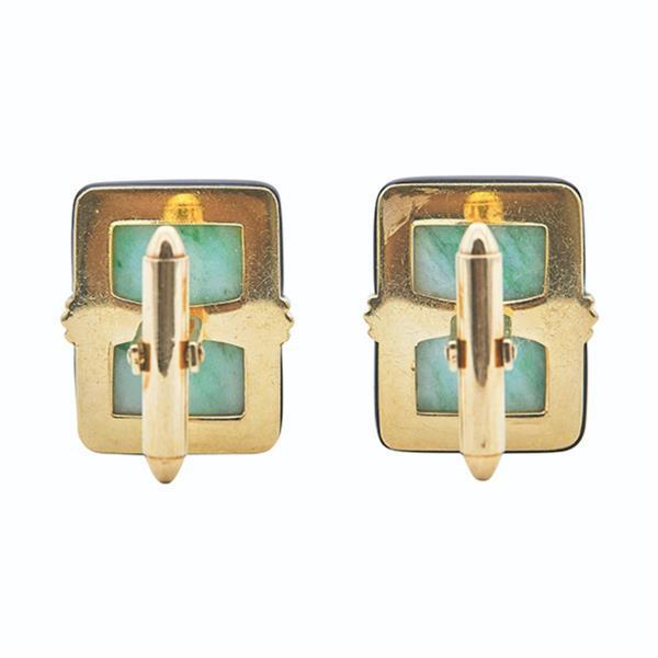 13.60-19.40 MM Jade and Onyx 14 Karat Yellow Gold Locking Cufflinks