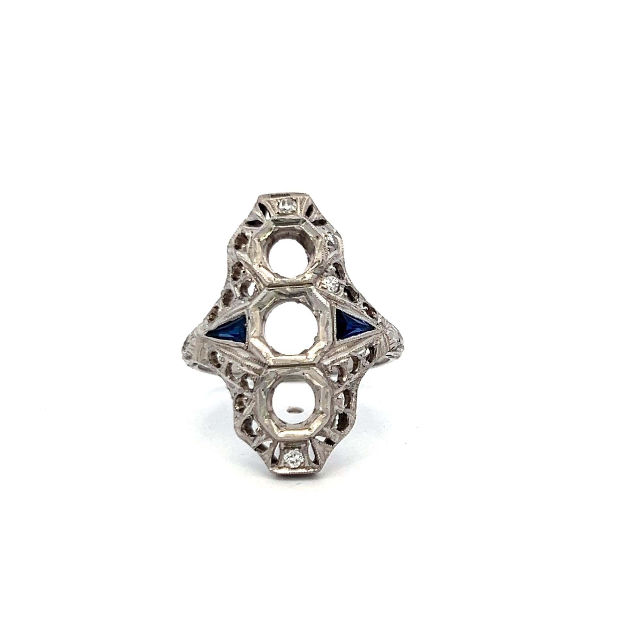 Vintage Platinum Semi Mount Ring Fits 4.3-4.7-6.2mm 0.85ct+ Center Stone Size 6