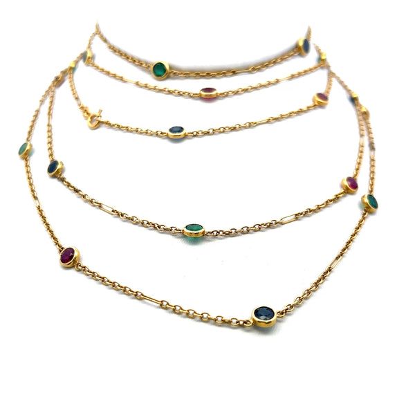 3.50 Carat Emerald 3.50 Carat Ruby 3.50 Carat Sapphire 18K YG Link Necklace