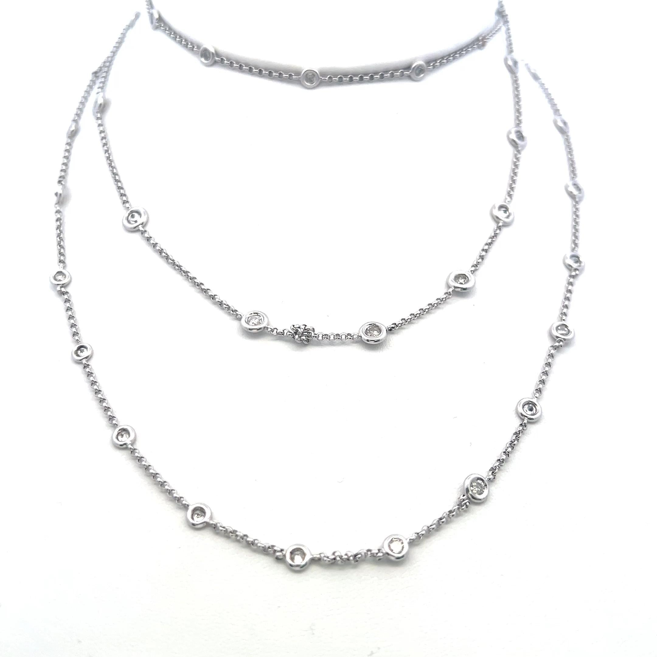 3.80 Carat Round Brilliant Diamond 14K White Gold Bezel-Set Station Necklace