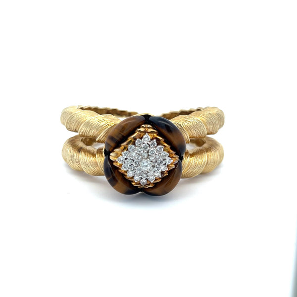 1.35 Carat Round Brilliant H VS Diamond 18 Karat Yellow Gold Bangle Bracelet
