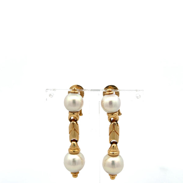 Bvlgari 8.5-9.6MM Pearl Vintage 15.20 Grams 18 Karat Yellow Gold Drop Earrings