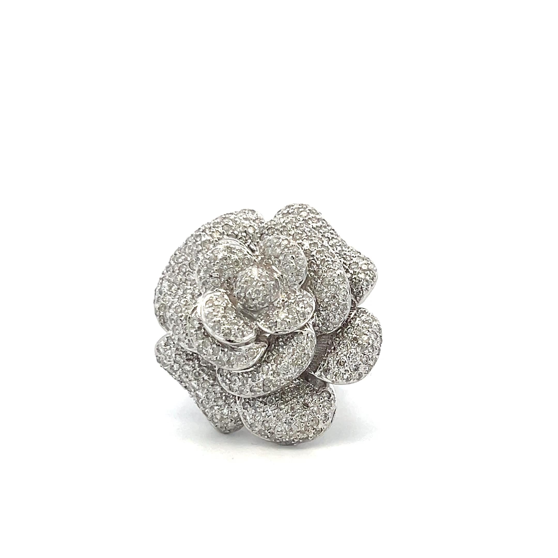 Estate 18K White Gold Cocktail Ring with 1 Carat Round Pave Diamonds Size 6.75