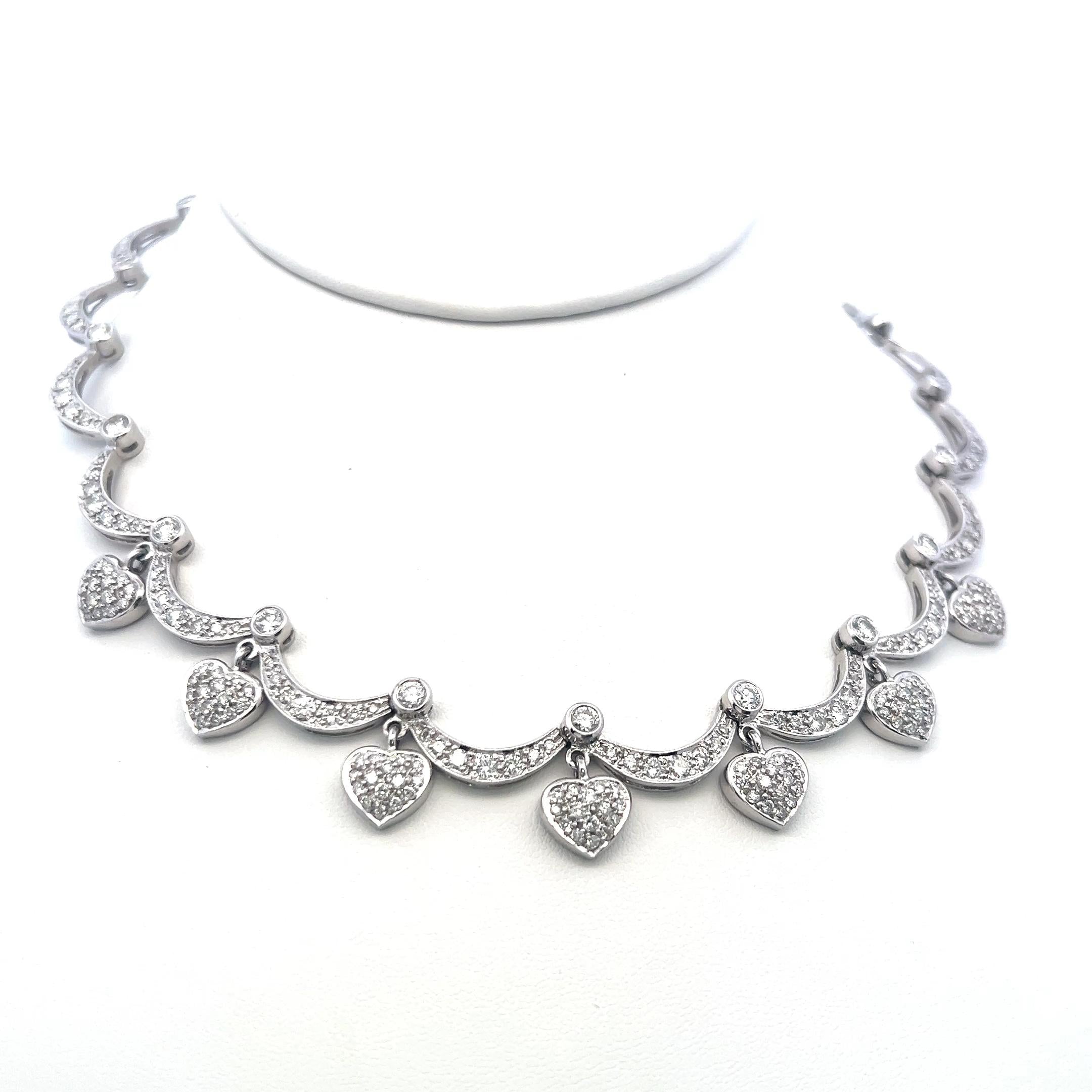 18K White Gold Station Necklace with 9.11 Carat Round G-SI Diamonds