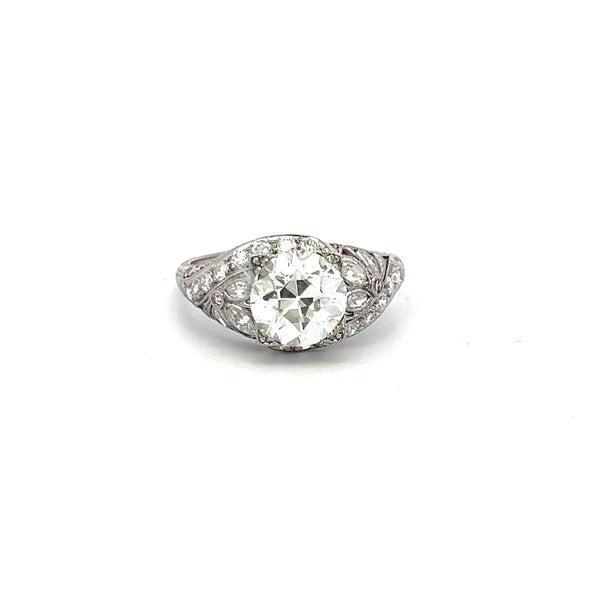 3.50 Carat Old European Cut and Marquis Shape Diamond Platinum Art Deco Ring