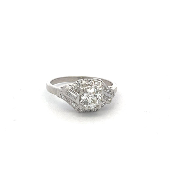 0.97 Carat Circular Brilliant Cut I SI Diamond Platinum Art Deco Ring