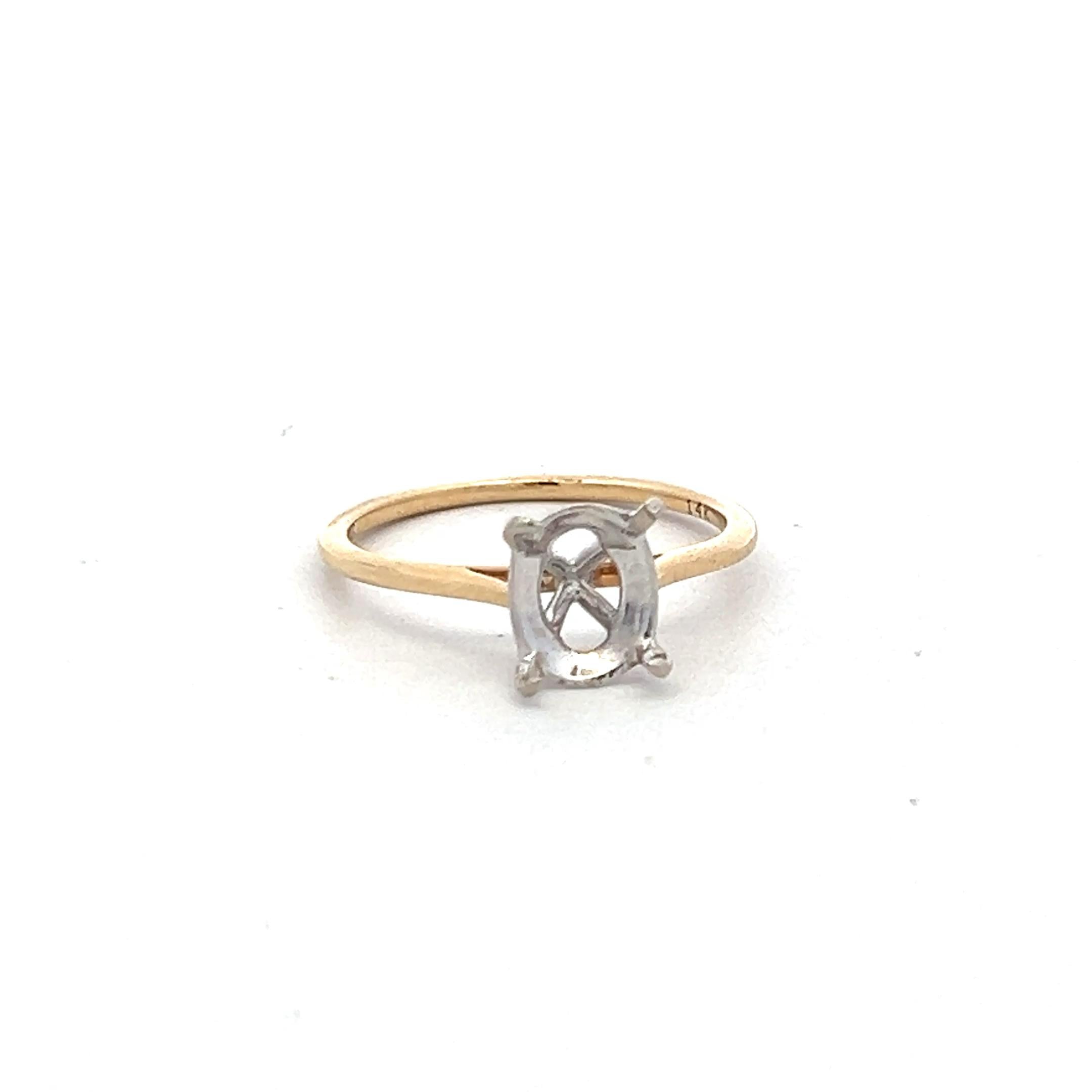 14 Karat Two Tone Gold Semi Mount Ring Size 5 Holds 1.30 Carat Stone
