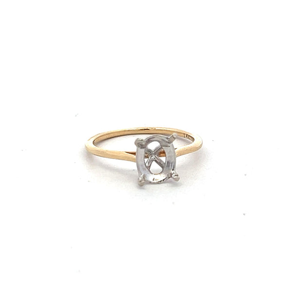 14 Karat Two Tone Gold Semi Mount Ring Size 5 Holds 1.30 Carat Stone