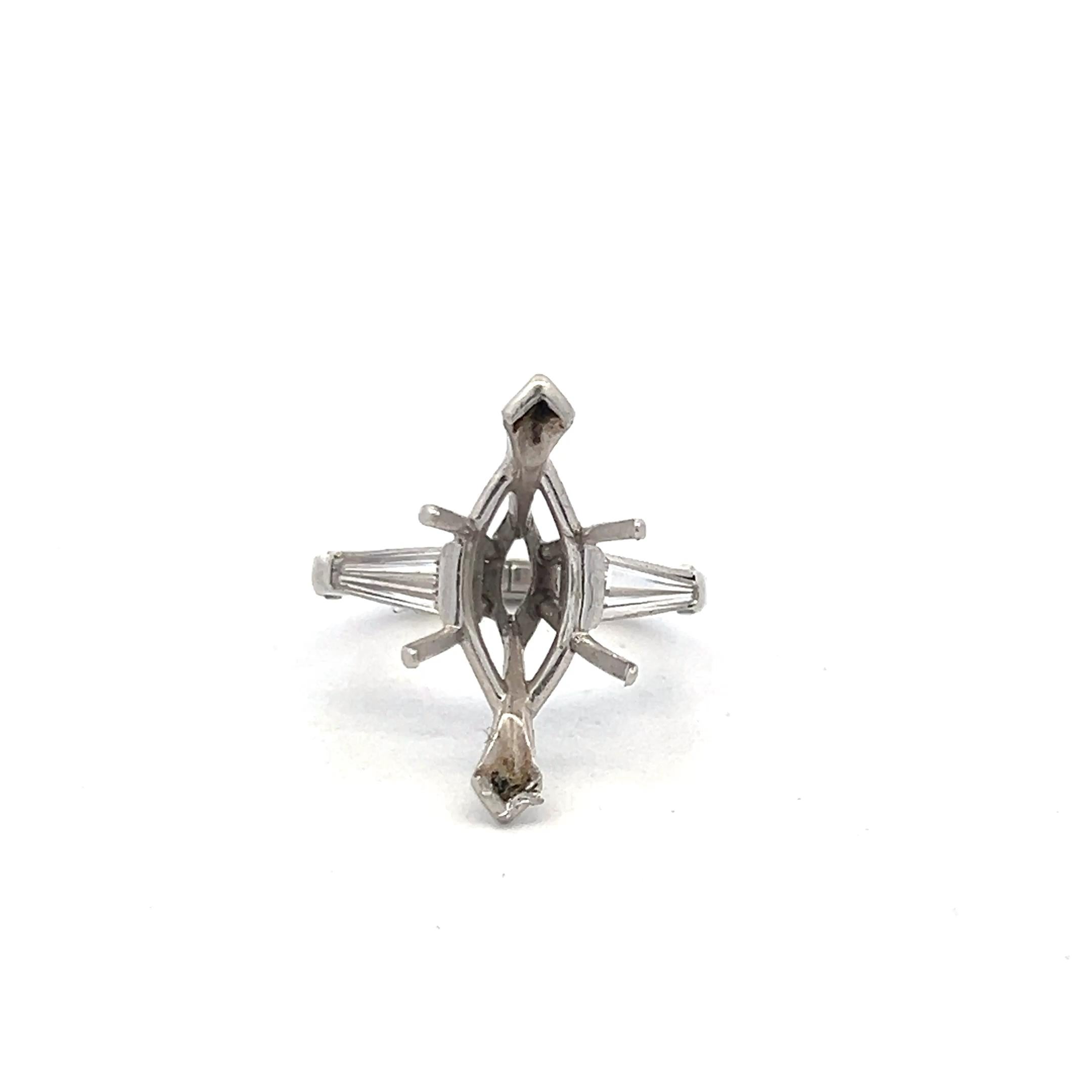 Platinum Semi Mount Ring 0.6ct Tapered Baguette H-SI Diamonds Fits 16x8mm 5.48ct