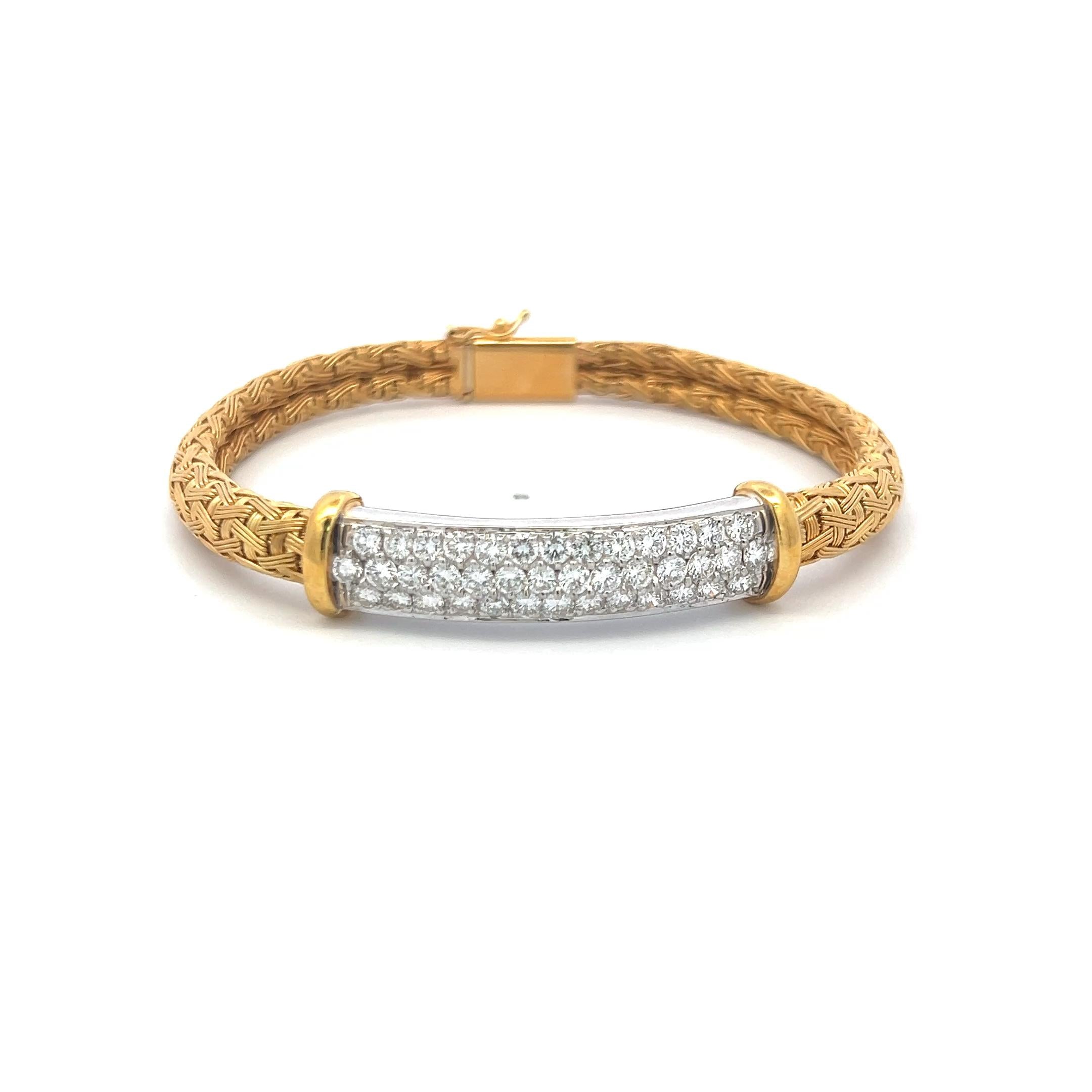 Roberto Coin 18K Yellow Gold Woven Bracelet with 2.5 Carat Round G-VS Diamonds