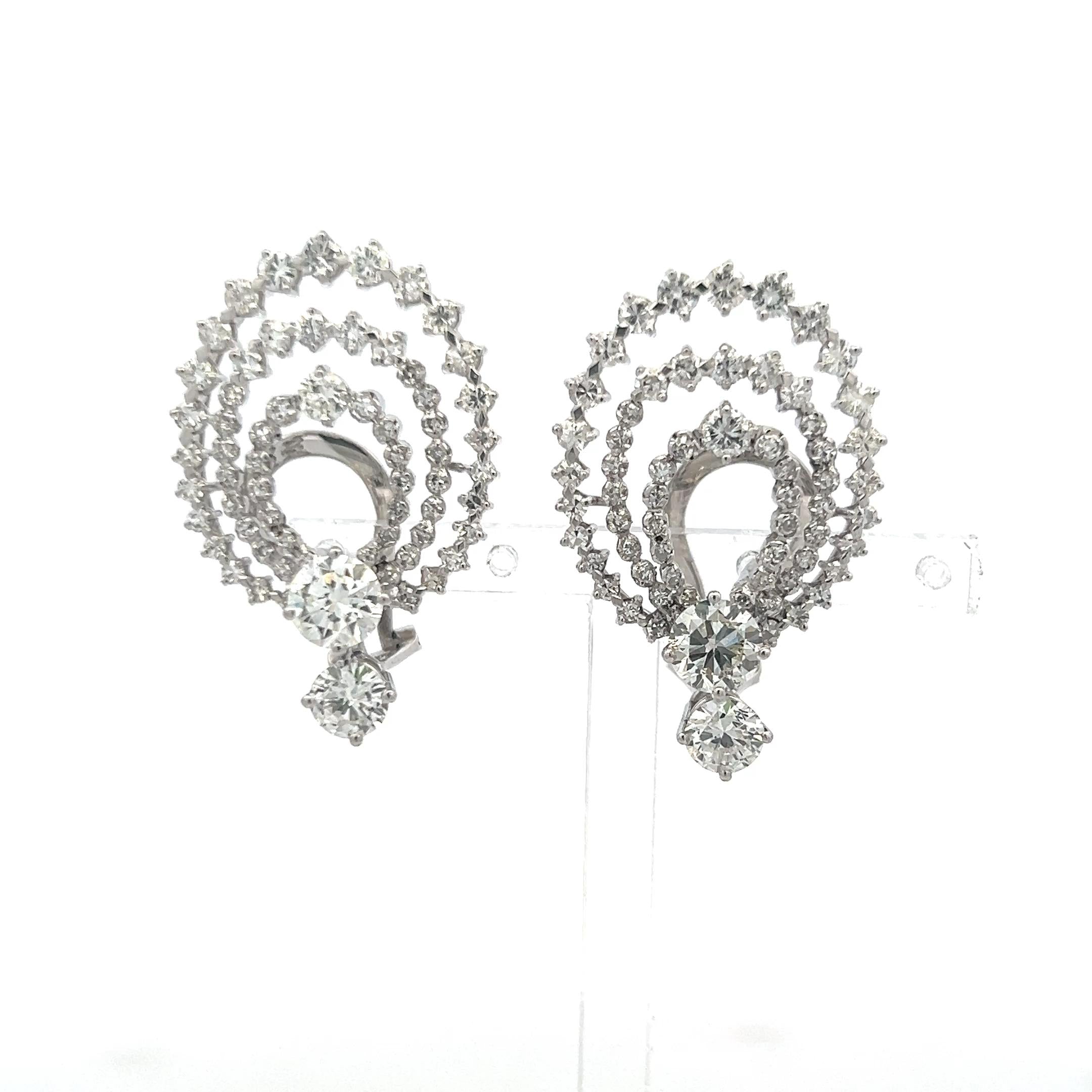 Estate 18K White Gold Clip On Earrings with 4.96 Carat Round G-VS Diamonds
