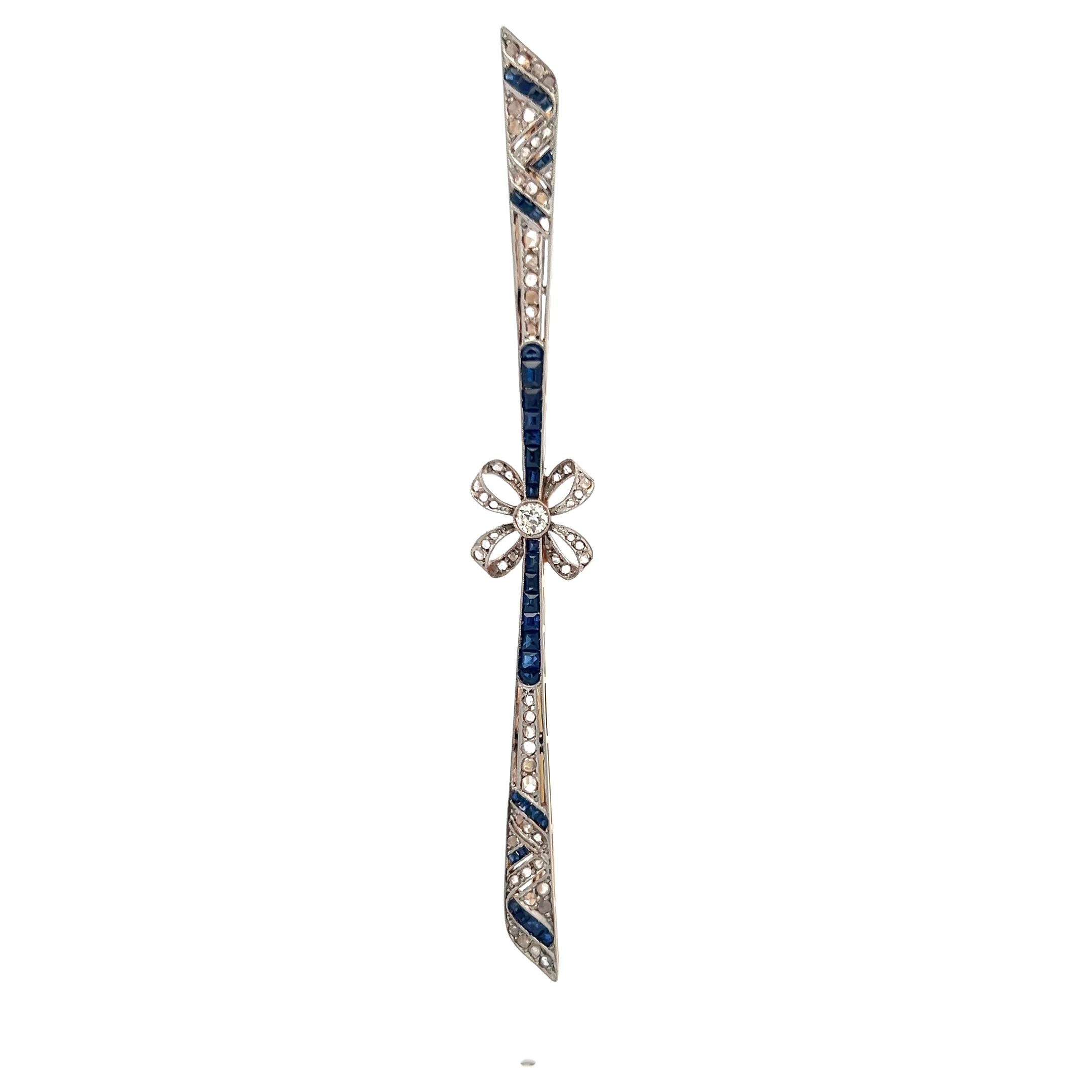 0.62 Carat Sapphire 0.45 Carat  Diamond 18 Karat Gold-Platinum Pin Brooch