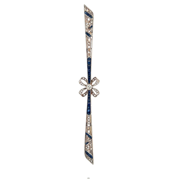 0.62 Carat Sapphire 0.45 Carat  Diamond 18 Karat Gold-Platinum Pin Brooch