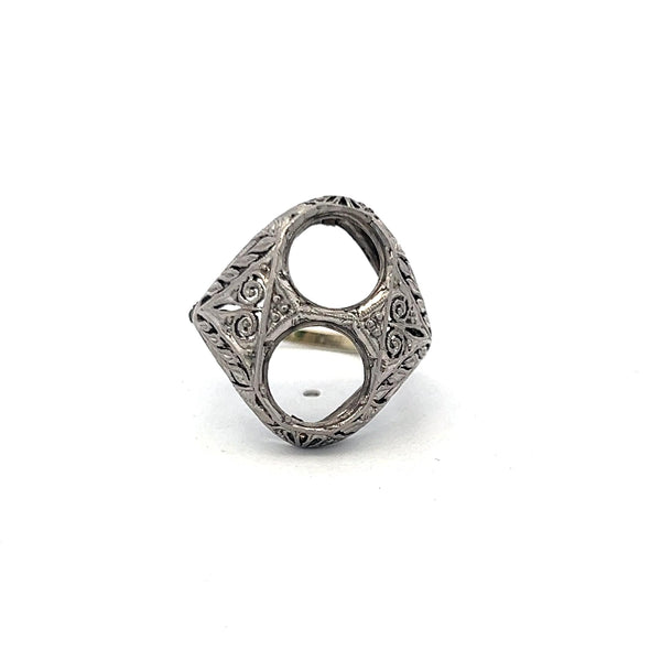 Vintage 6.53 Grams 19 Karat White Gold Two Stone Semi Mount Ring