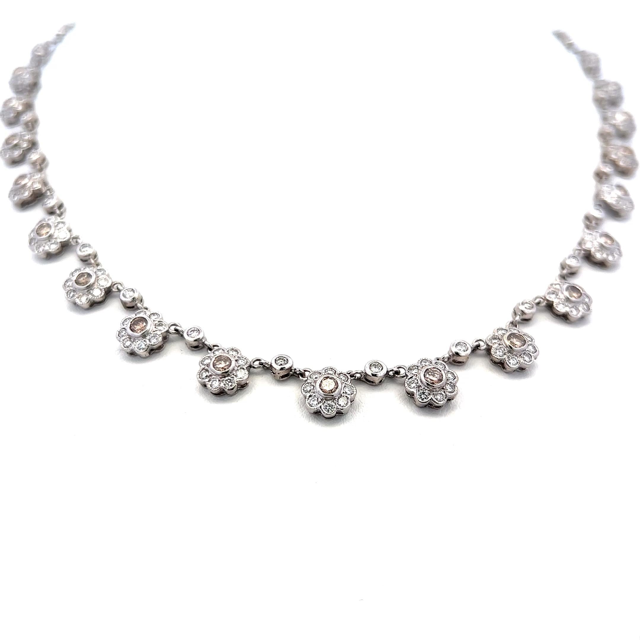 6.00 Carat Round Brilliant Fancy Brown Diamond 18K White Gold Station Necklace