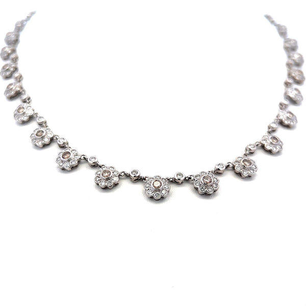 6.00 Carat Round Brilliant Fancy Brown Diamond 18K White Gold Station Necklace