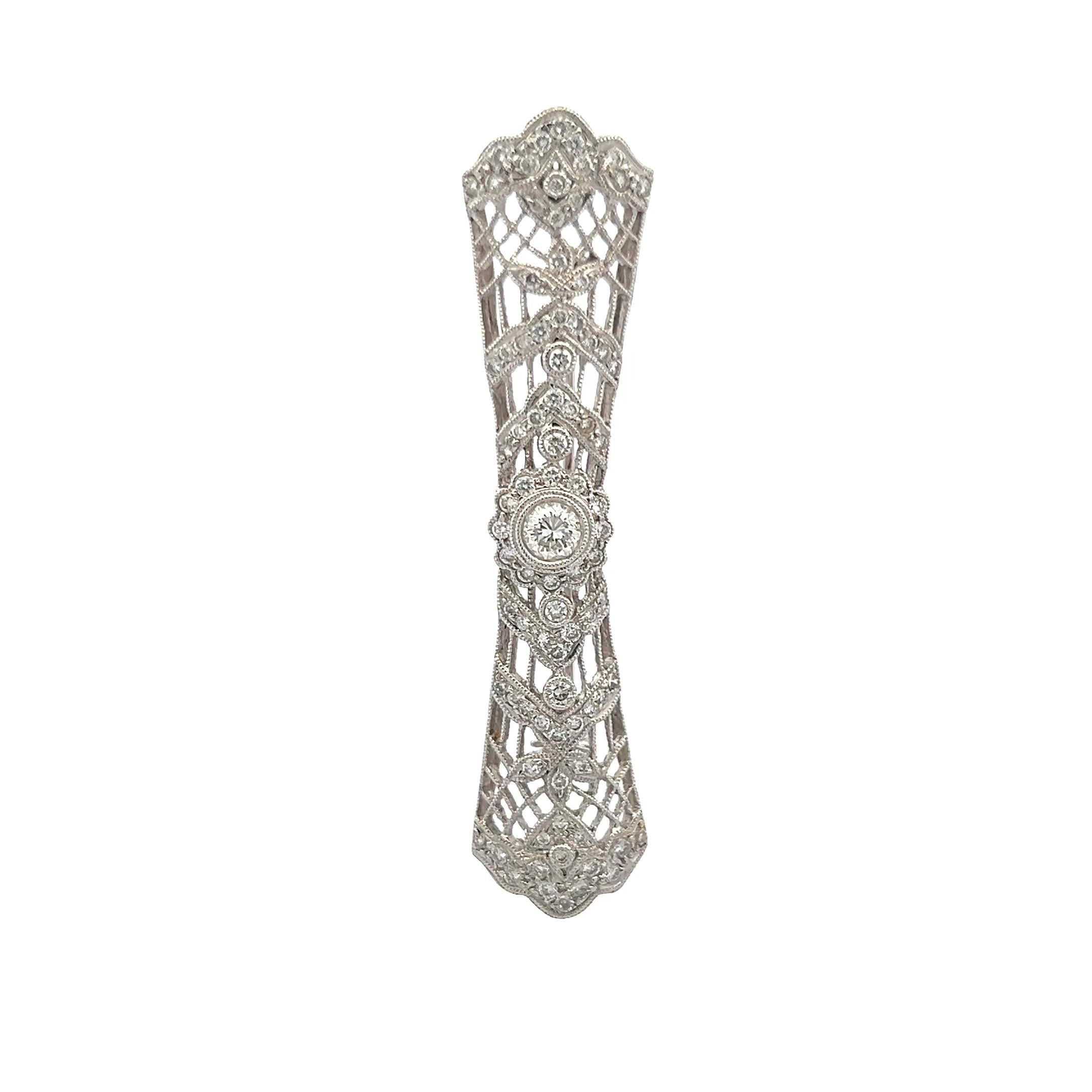 1.12 Carat Old European Cut J VS Diamond 18 Karat White Gold Pin Brooch