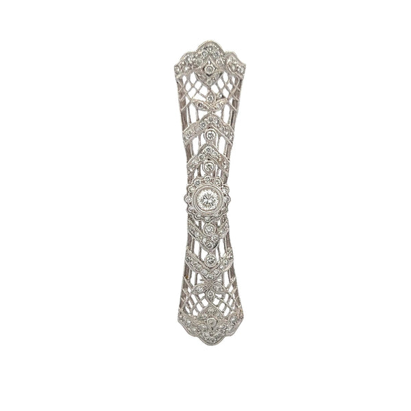 1.12 Carat Old European Cut J VS Diamond 18 Karat White Gold Pin Brooch