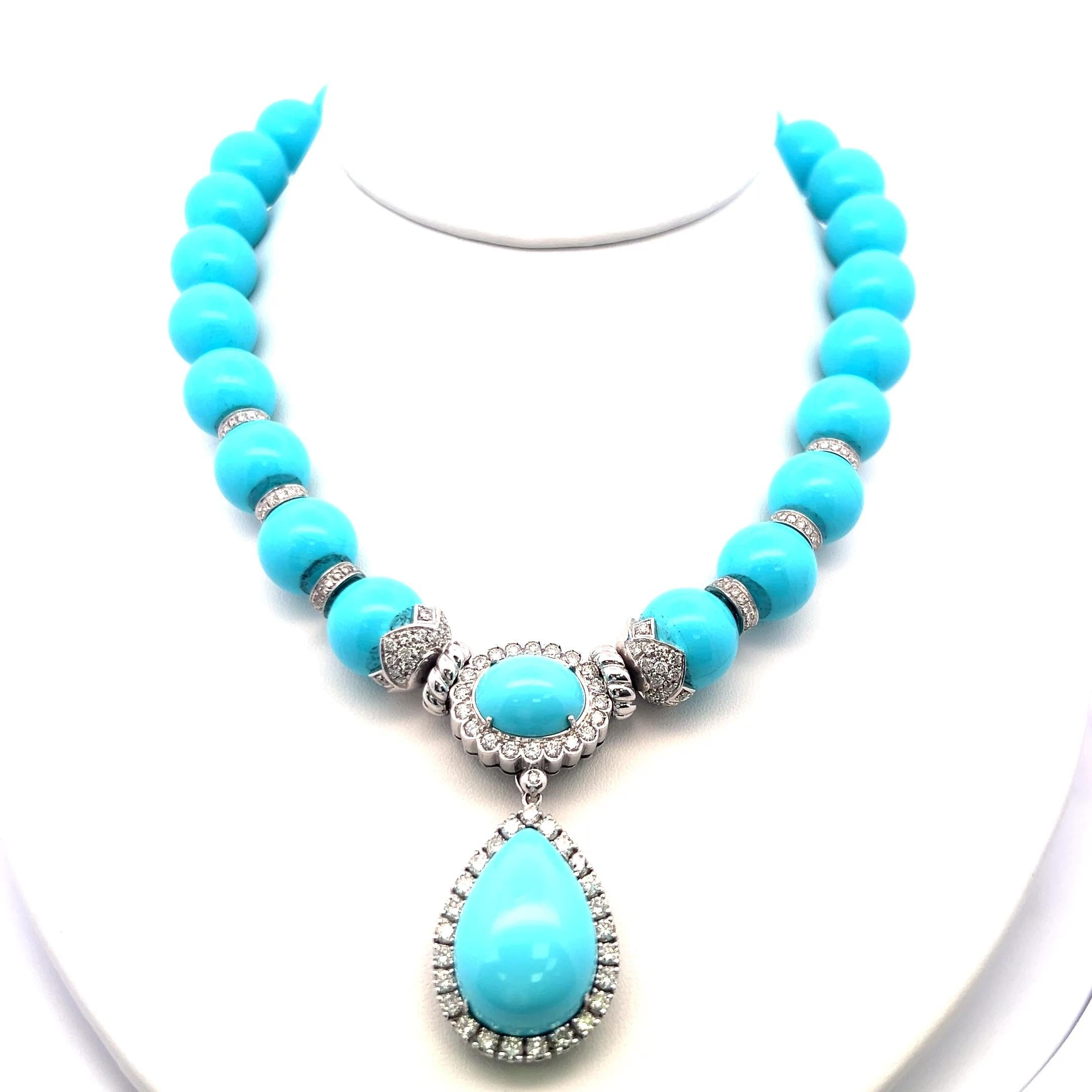 Turquoise & 5.20 Carat Diamond 18K White Gold Pendant Necklace