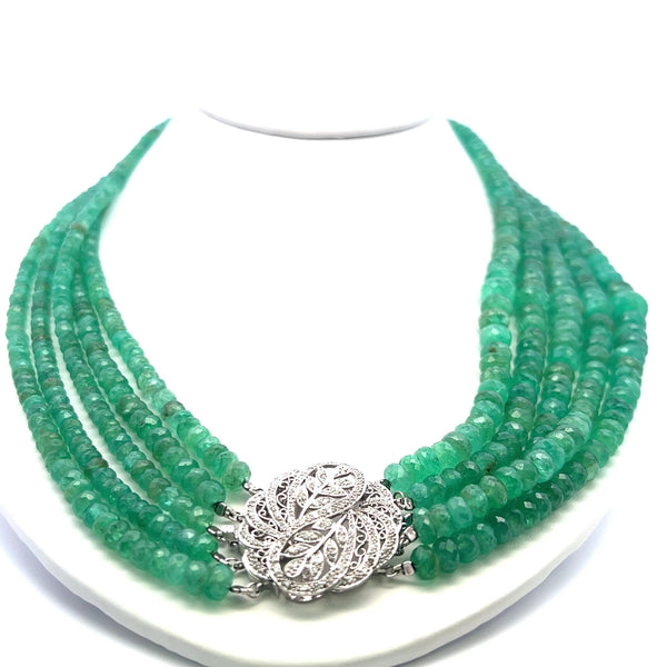 3.6–10.04mm Emerald Strand Necklace with 0.70ct Diamond in 14K White Gold