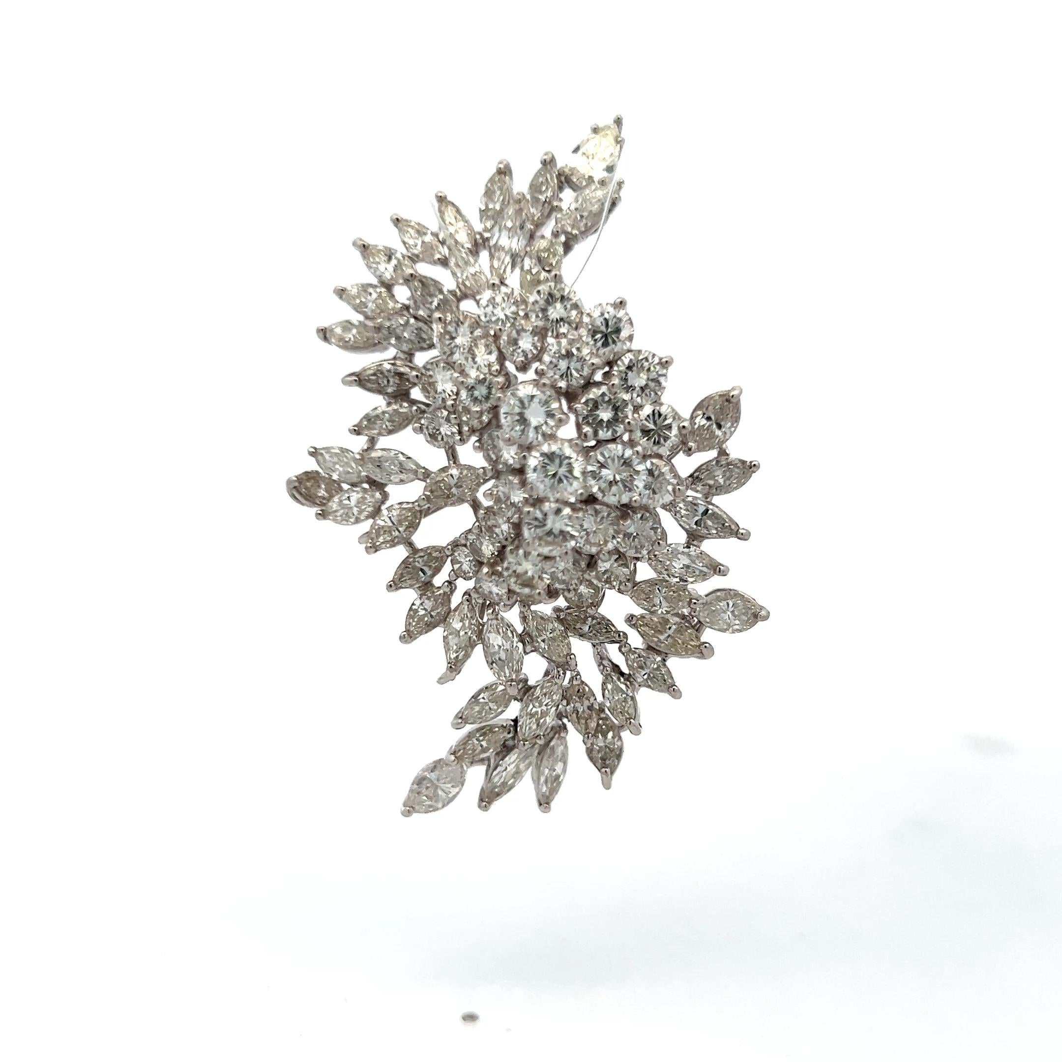 15.00 Carat Marquis Round and Pear Shape Diamond Platinum Pin Brooch