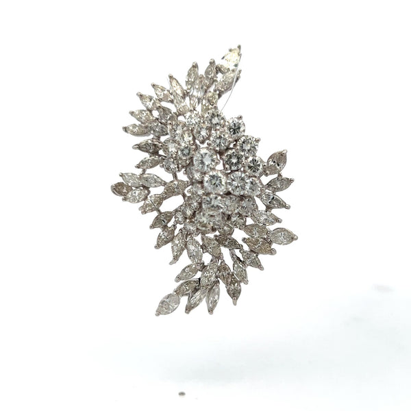 15.00 Carat Marquis Round and Pear Shape Diamond Platinum Pin Brooch