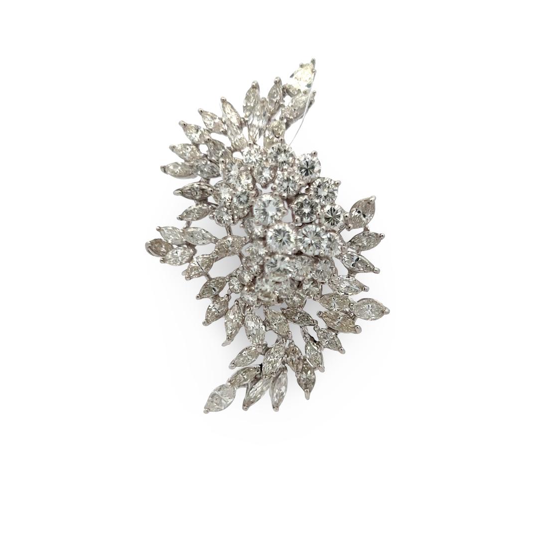 Vintage Platinum Pin Brooch with 15ct Round and Pear Shaped G VS Diamonds
