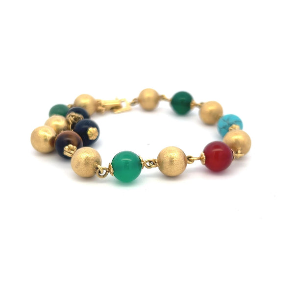 9.7-10.03 MM Multi Gems 18 Karat Yellow Gold Charm Bracelet