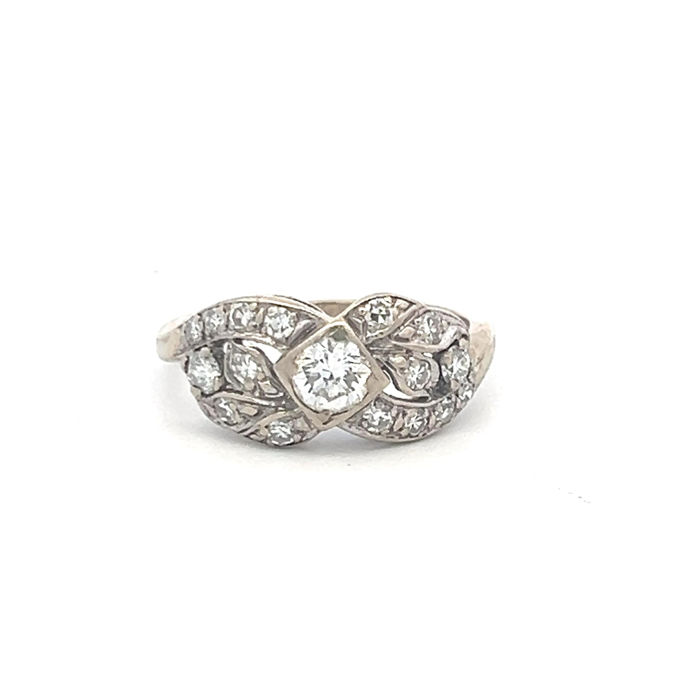 14K White Gold Engagement Ring with 0.51ct Round J SI Diamonds Size 5
