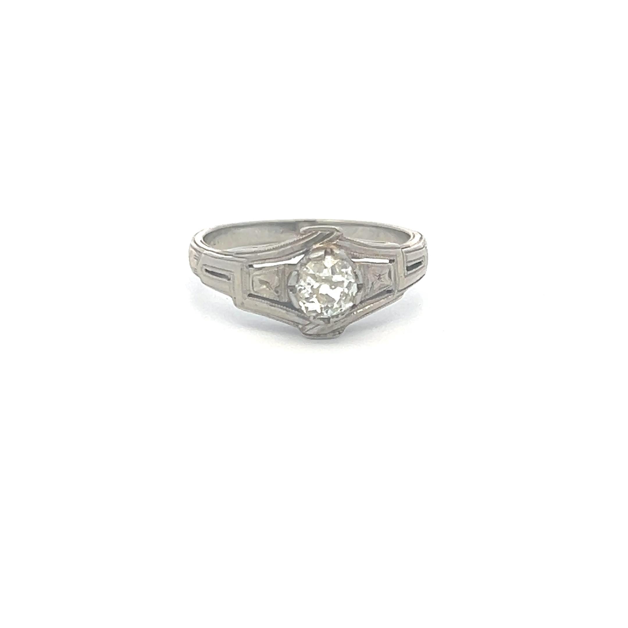 0.50 Carat Old European Cut I VS Diamond 18 Karat White Gold Engagement Ring