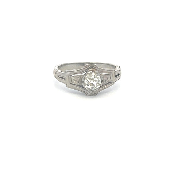 0.50 Carat Old European Cut I VS Diamond 18 Karat White Gold Engagement Ring