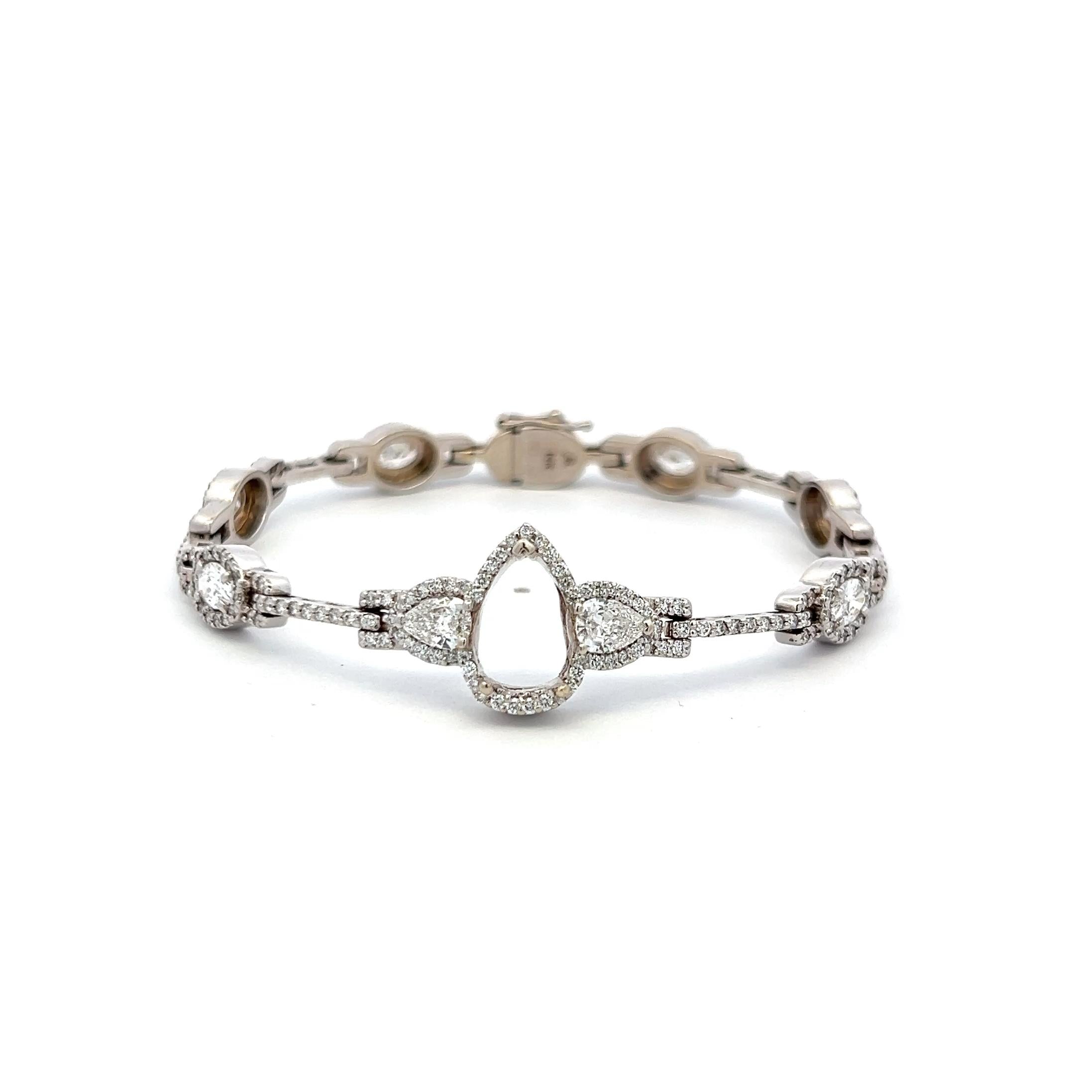 4.36 Carat Oval and Round and Pear Shape Diamond 18K White Gold Link Bracelet
