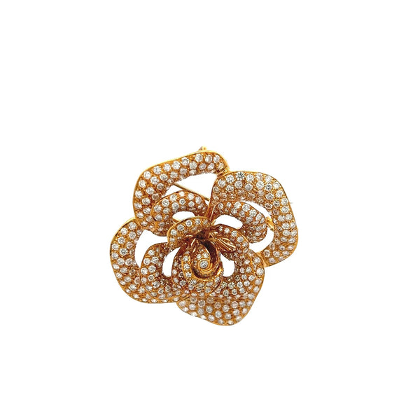 7.03 Carat Round Brilliant G VS Diamond 18 Karat Yellow Gold Pin Brooch