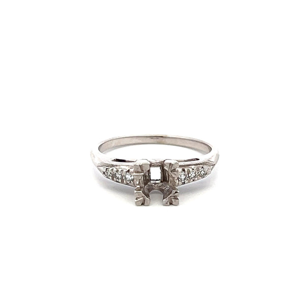 0.14 Carat Old European Cut G SI Diamond 14 Karat White Gold Semi Mount Ring