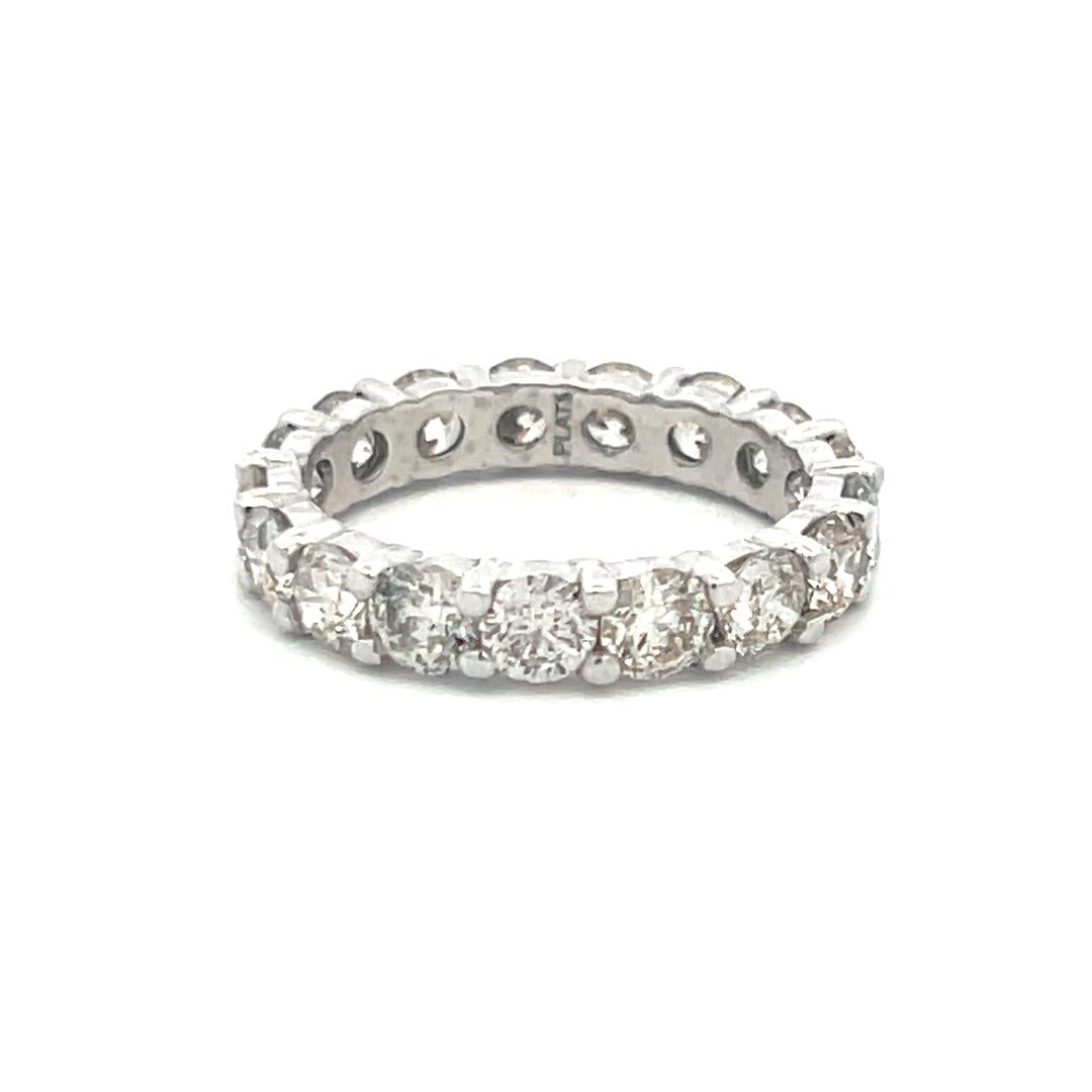 Vintage Platinum Eternity Band Ring with 4.5 Carat Round I-SI Diamonds Size 8